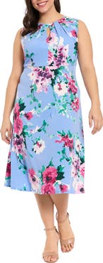 London Times Floral Print Keyhole Midi Dress