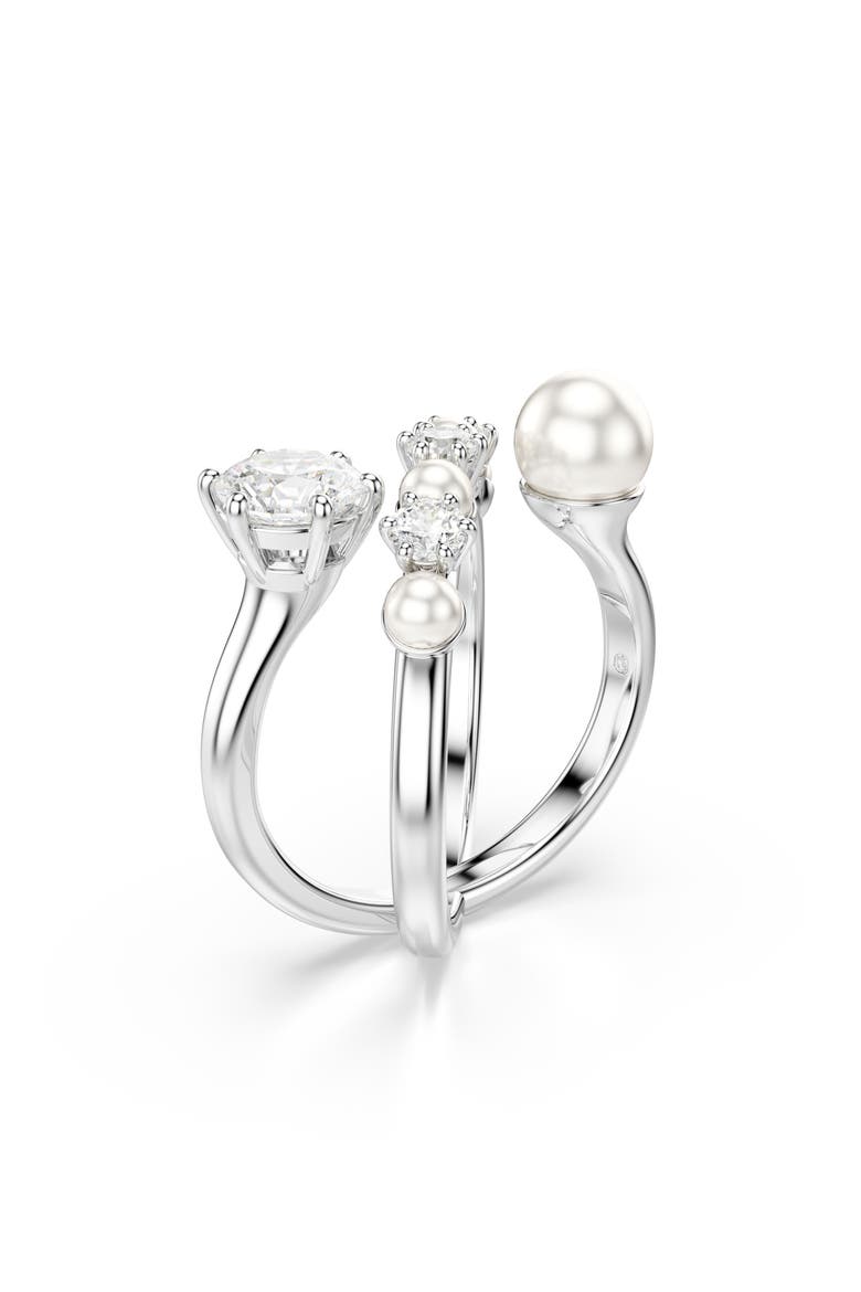 Cubic Zirconia & Glass Pearl Matrix Ring, Main, color, WHITE/ SILVER