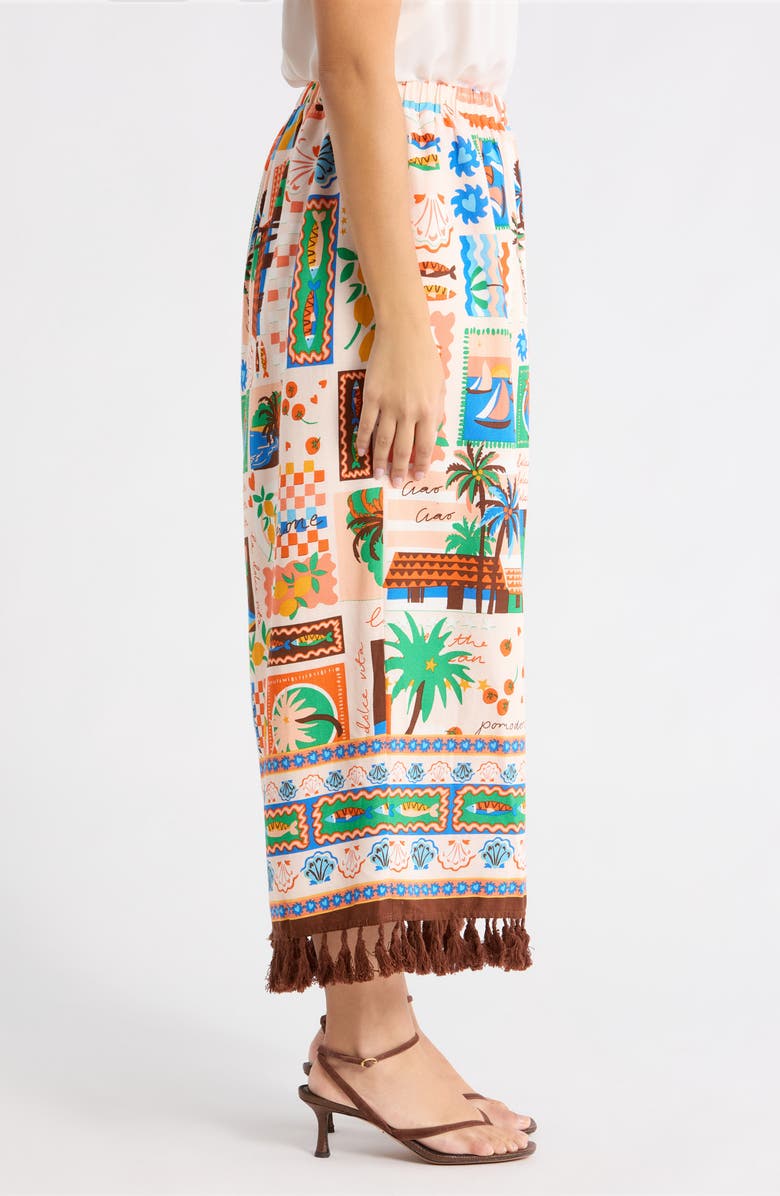 SUGARLIPS Stay Extra Tassel Trim Wide Leg Pants, Alternate, color, Coral-Multi