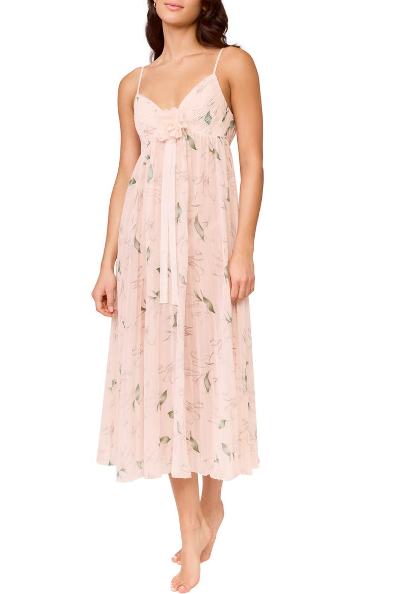 Floral Print Nightgown & Choker, Alternate, color, BLUSH WHITEBELL