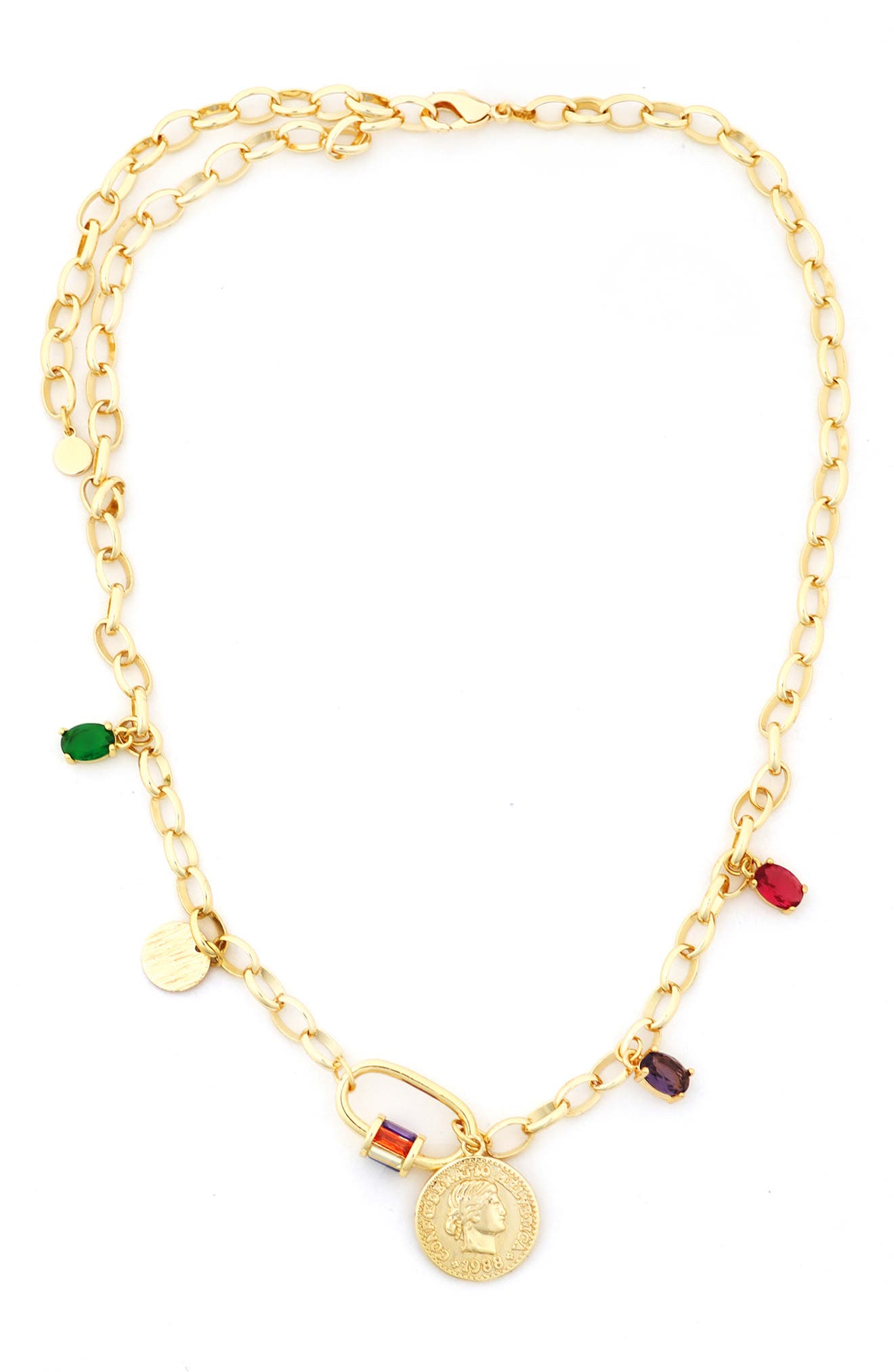 Panacea Multicolor Crystal & Coin Charm Necklace