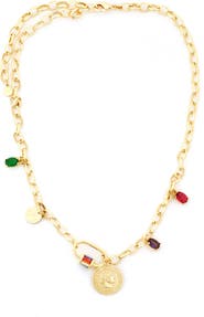 Panacea Multicolor Crystal & Coin Charm Necklace