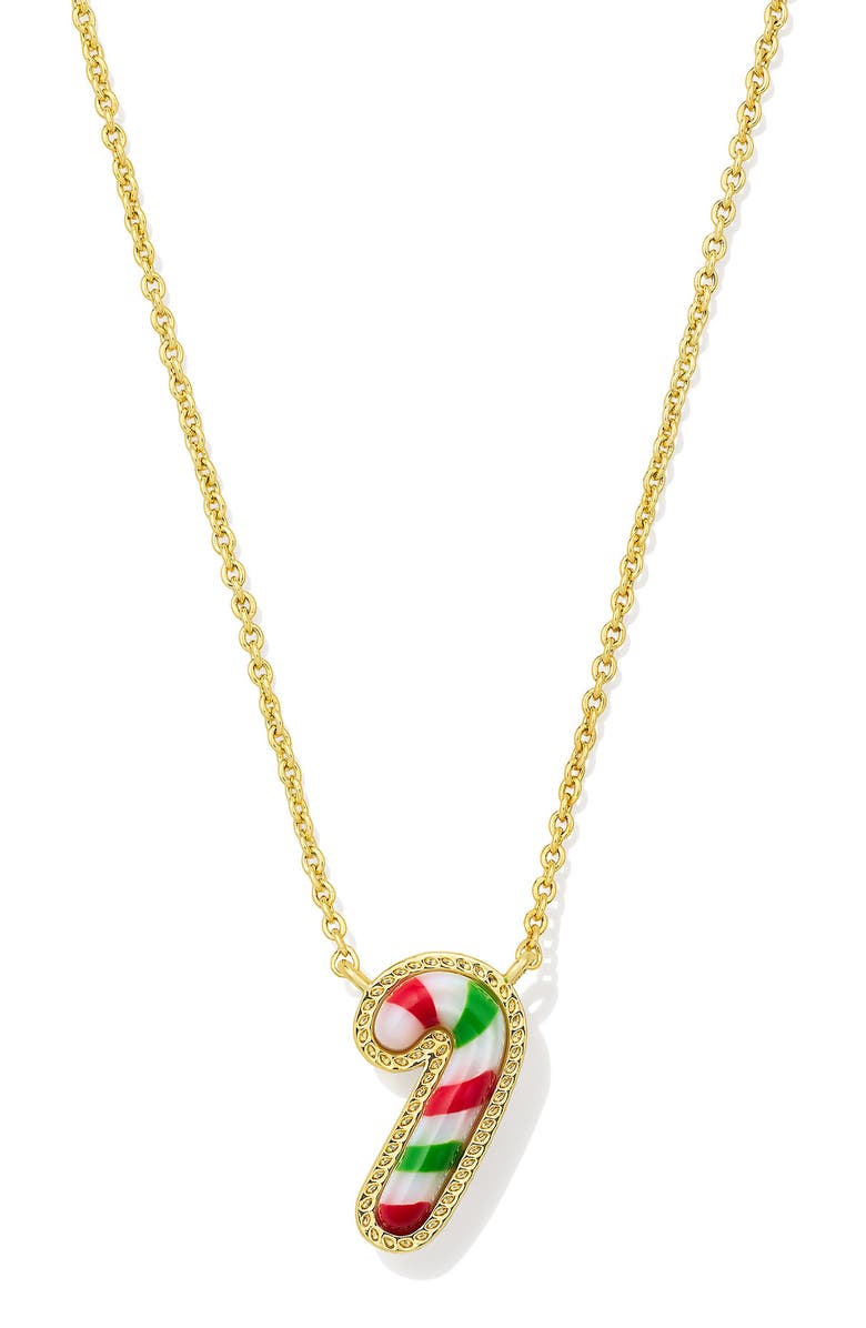 Kendra Scott Candy Cane Pendant Necklace, Main, color, Gold Red Green Mix