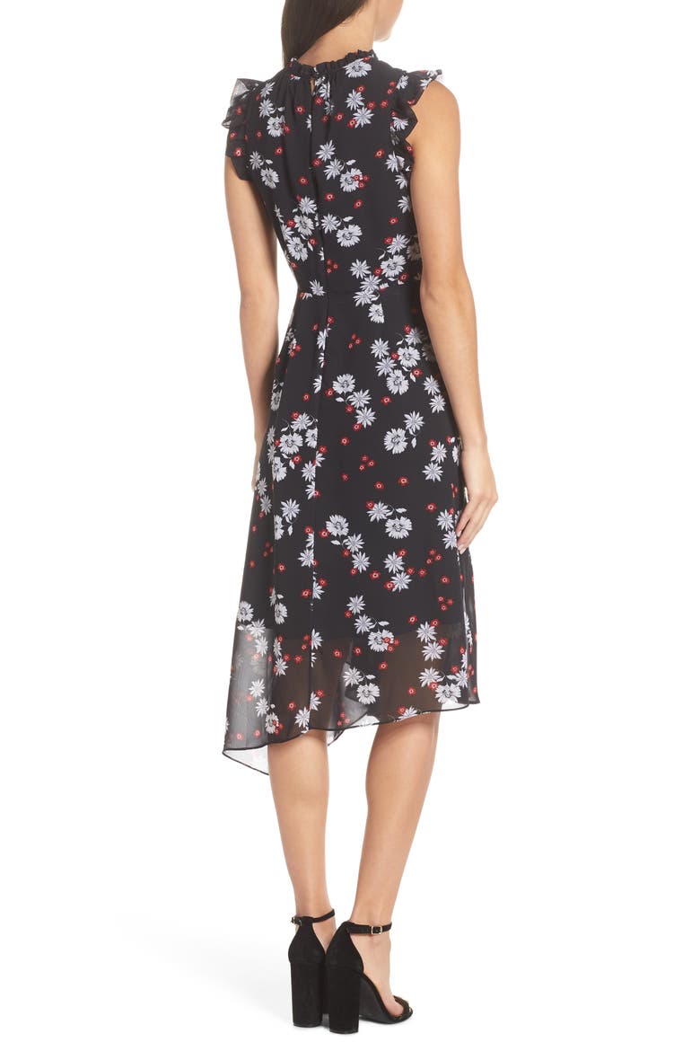 Flutter Sleeve Asymmetrical Hem Dress, Alternate, color, WHITE/ BLACK