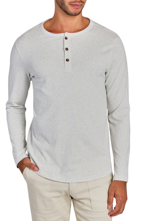 Slim Fit Solid Cotton Stretch Long Sleeve Henley