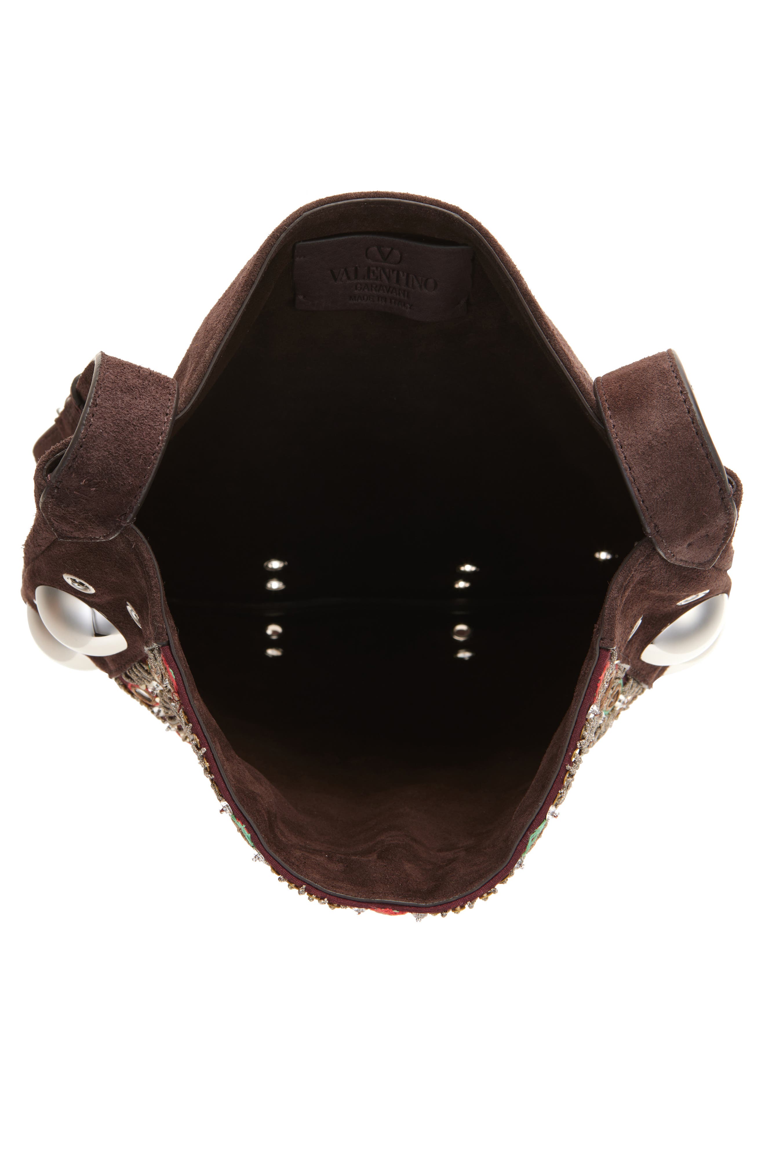 Valentino Garavani Medium Nellcôte Fringed Studded Suede Shoulder Bag, Alternate, color, Multicolor/ Testa Di Moro