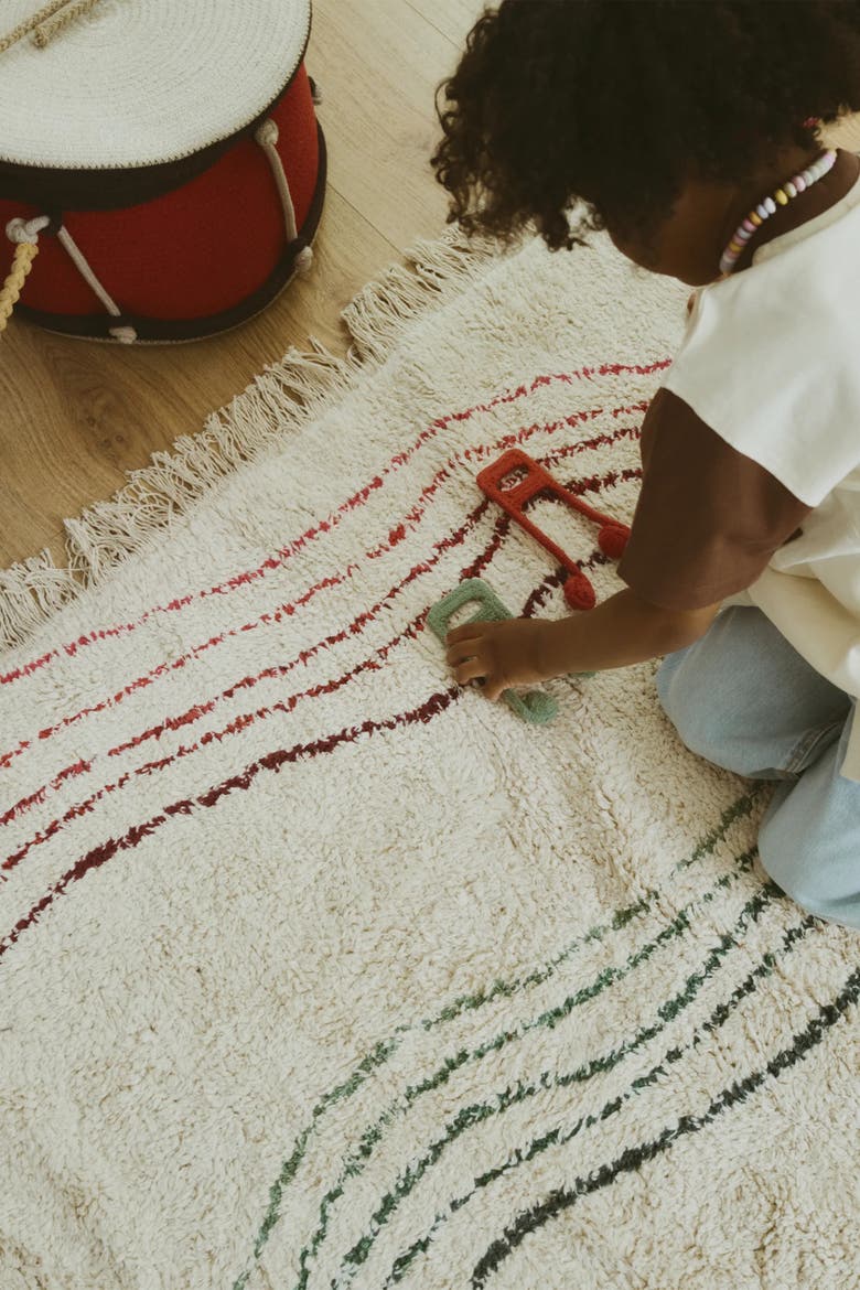 Washable Play Rug Musical Notes Colors, Alternate, color, Natural, Fuchsia, Red