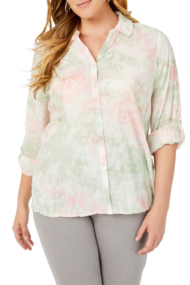 Zoey Rose Blossom Tie Dye Button-Up Shirt, Main, color, ROSE BLOSSOM