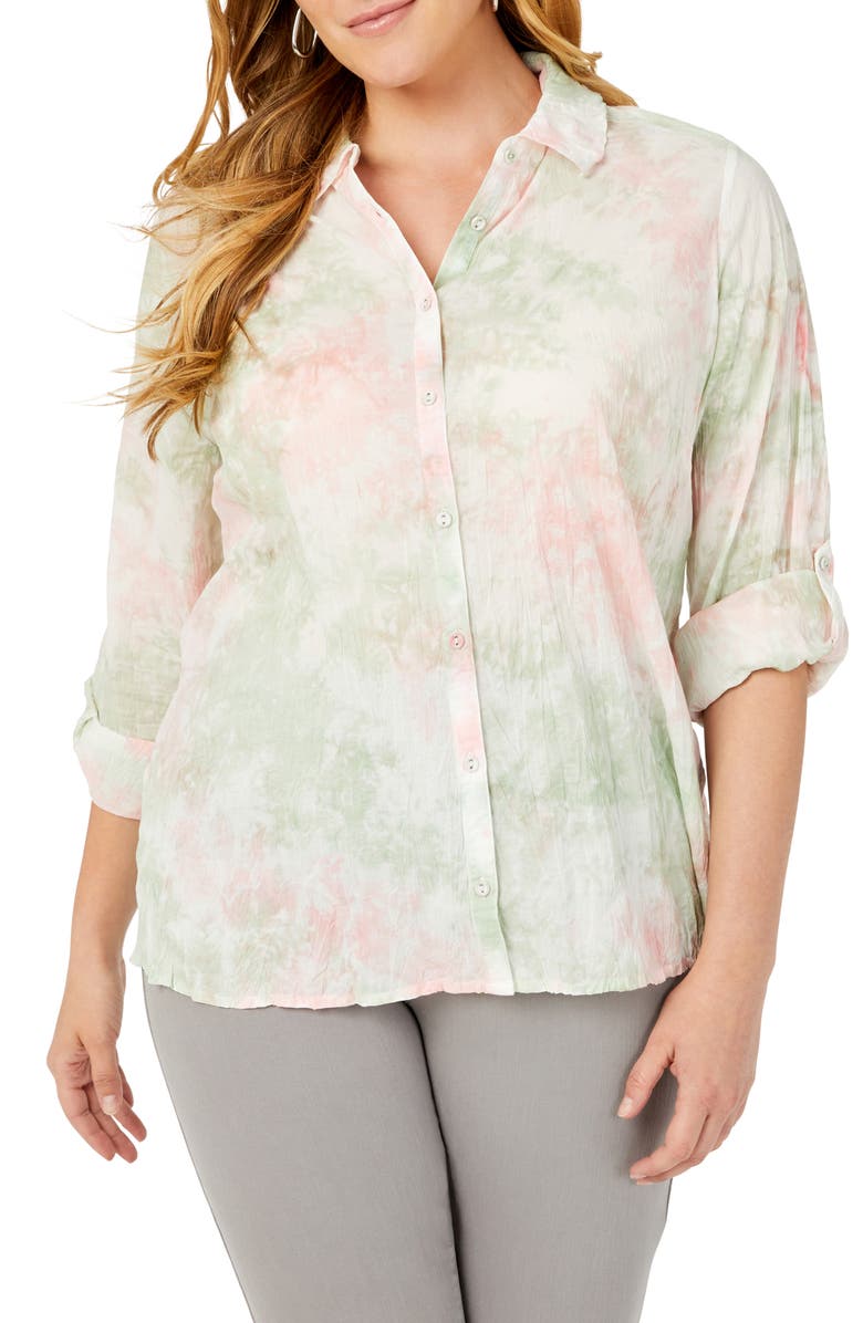 Foxcroft Zoey Rose Blossom Tie Dye Button-Up Shirt, Main, color,