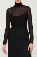 Lafayette 148 New York Sheer Embellished Turtleneck Sweater