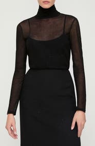 Lafayette 148 New York Sheer Embellished Turtleneck Sweater