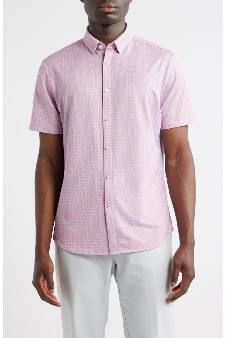 Halyard Trim Fit Check Short Sleeve Button-Up Shirt, Main, color, LIGHT PASTEL RED TRIM