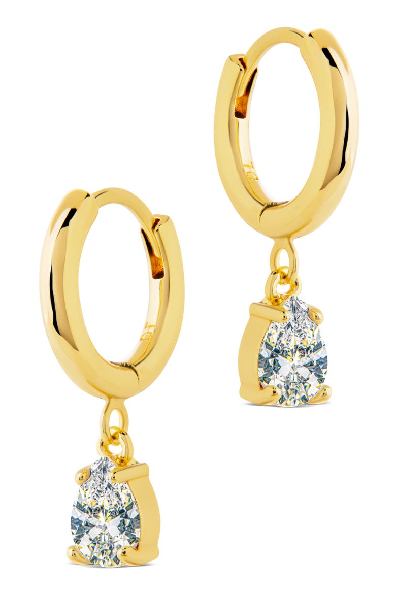 Cubic Zirconia dangle Huggie Hoop Earrings, Alternate, color, GOLD