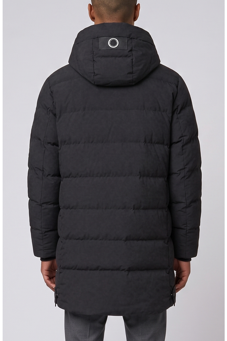 Long Hooded Puffer with Sleeve Pocket, Alternate, color, Black