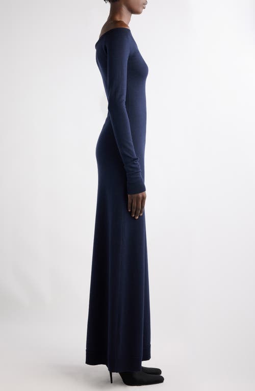 Balenciaga Off The Shoulder Long Sleeve Virgin Wool Blend Sweater Dress In 8065 Navy