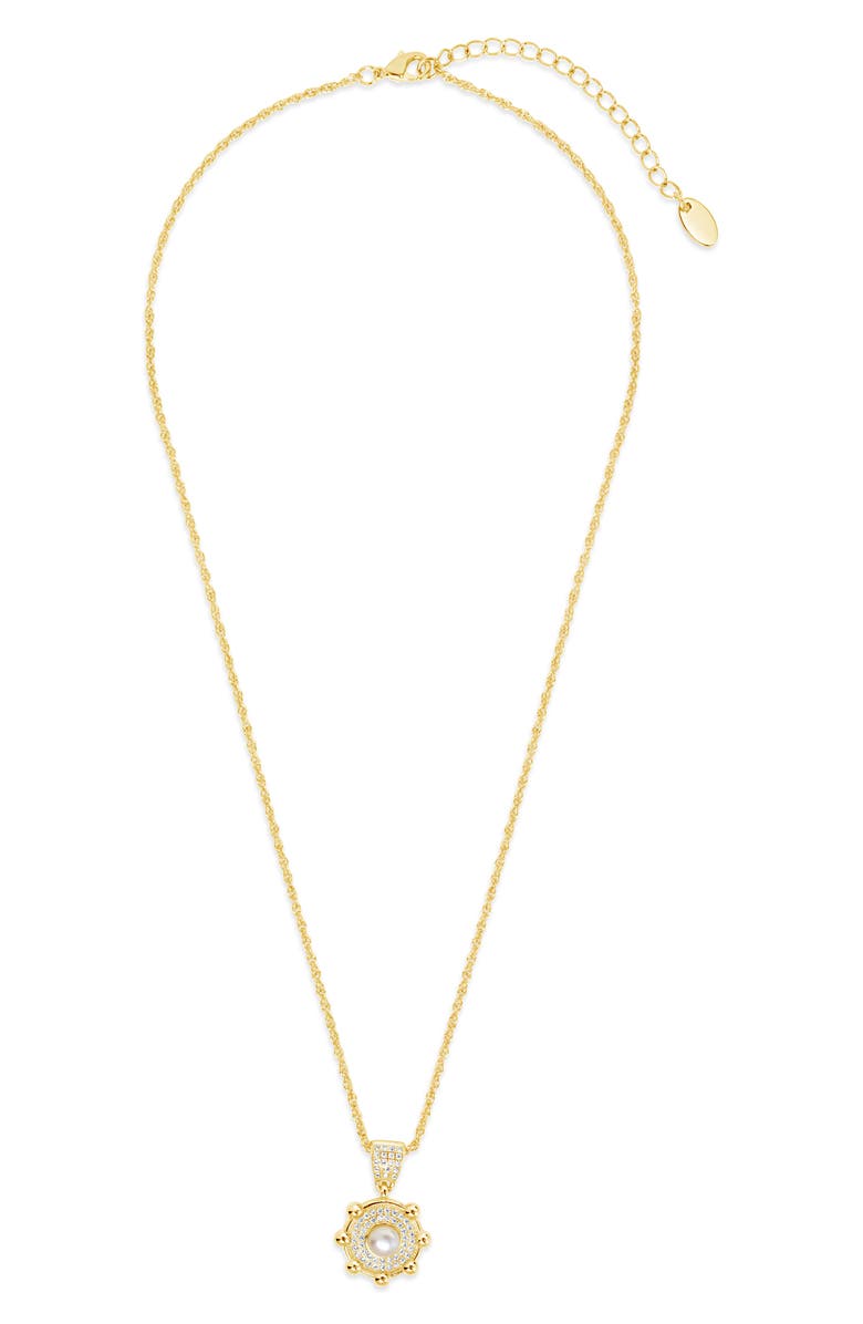 Sterling Forever Etta Cubic Zirconia & Faux Pearl Pendant Necklace, Alternate, color, Gold