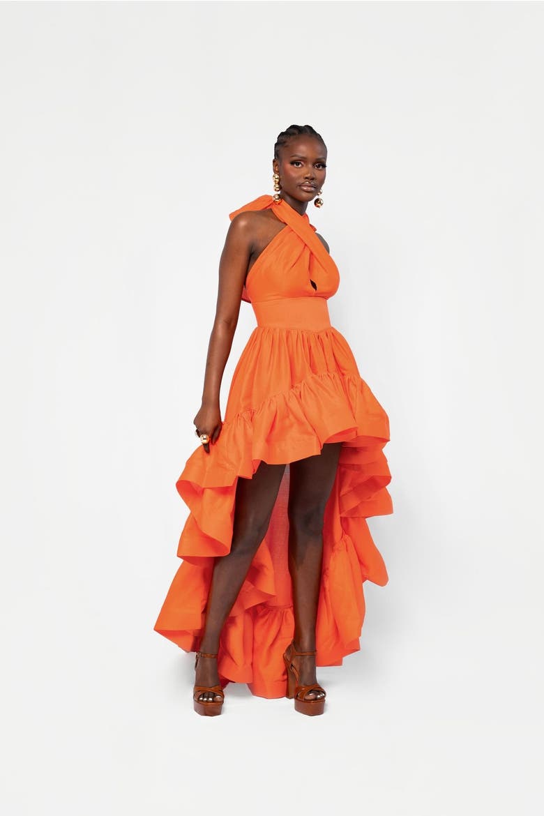 Linen Ama Hi low Dress, Alternate, color, Orange