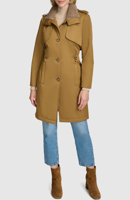 Andrew Marc Teagan Trench Coat With Faux Shearling Trim In Gold