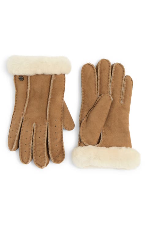 Perforated Genuine Shearling Suede Gloves