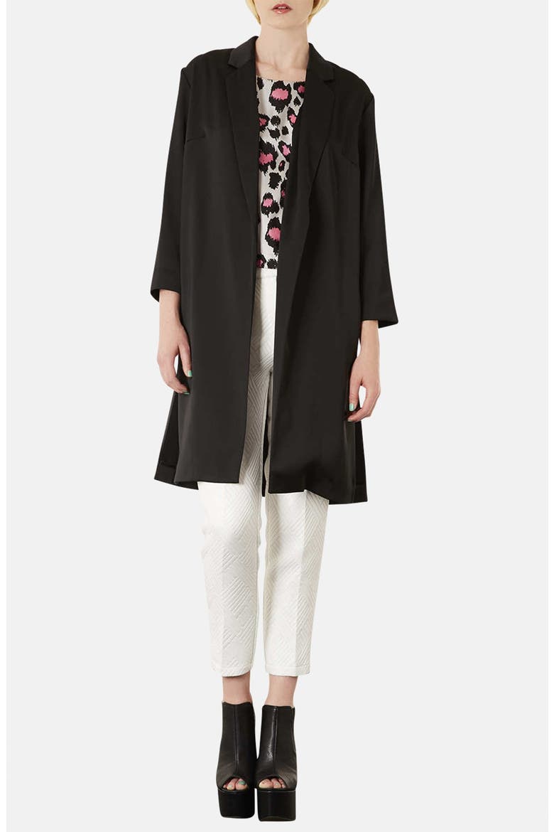 Side Split Satin Coat, Alternate, color, BLACK