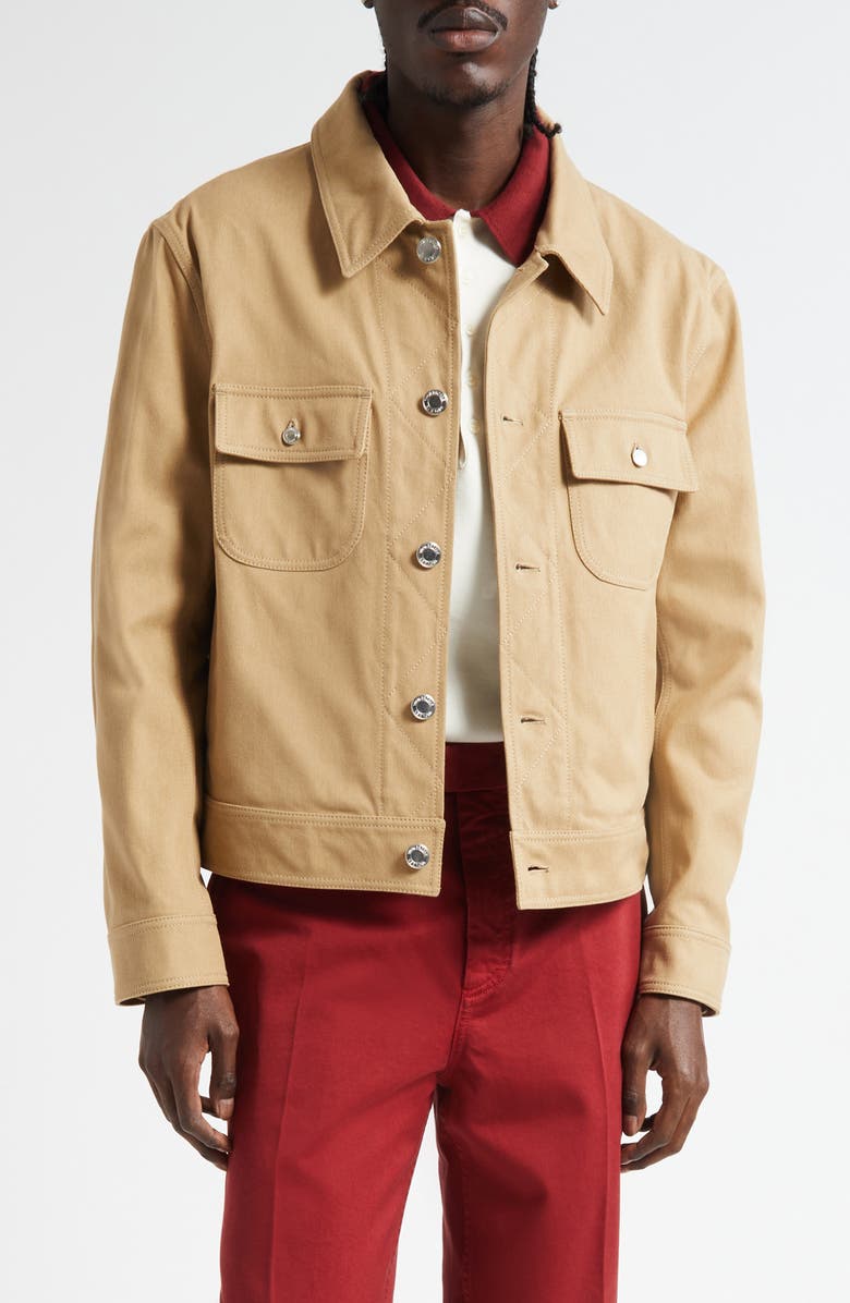 Thom Browne Backstrap Denim Utility Jacket, Main, color, Khaki