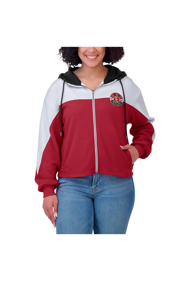 Women's WEAR by Erin Andrews Cardinal USC Trojans Color-Block Full-Zip Hoodie, Alternate, color, Cardinal
