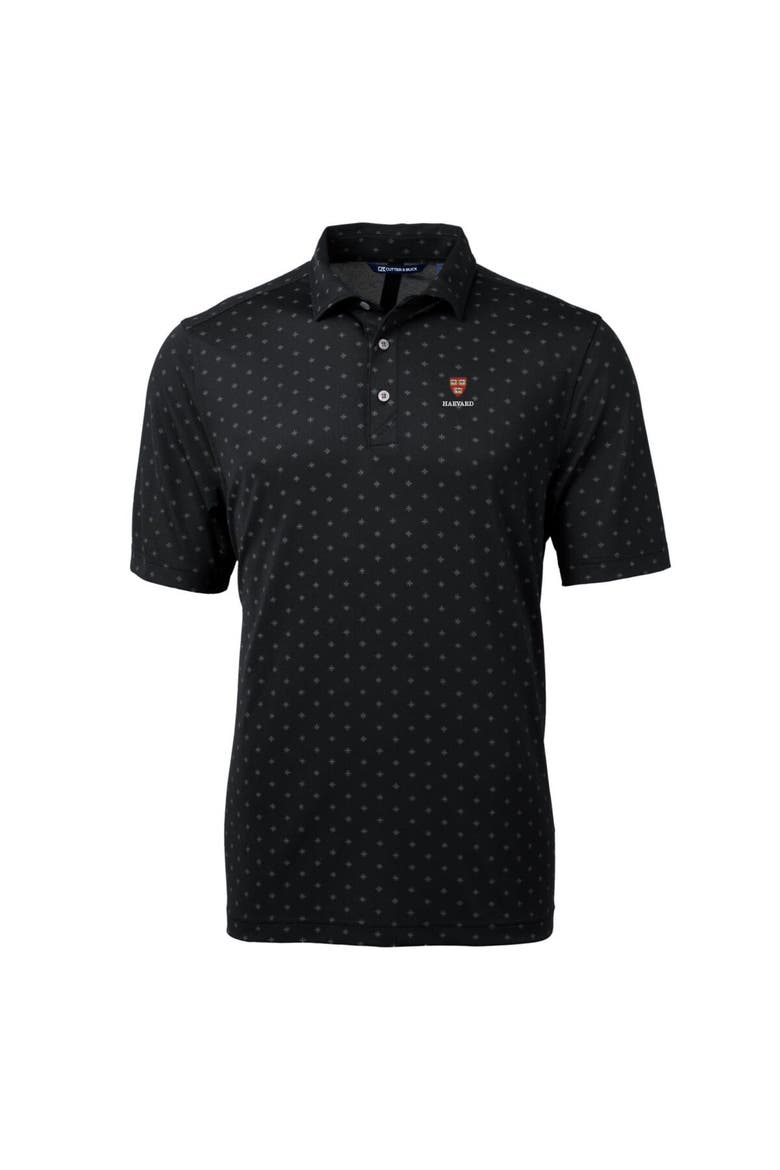 Men's Cutter & Buck Black Harvard Crimson Big & Tall Virtue Eco Pique Tile Print Recycled Polo, Alternate, color, Black