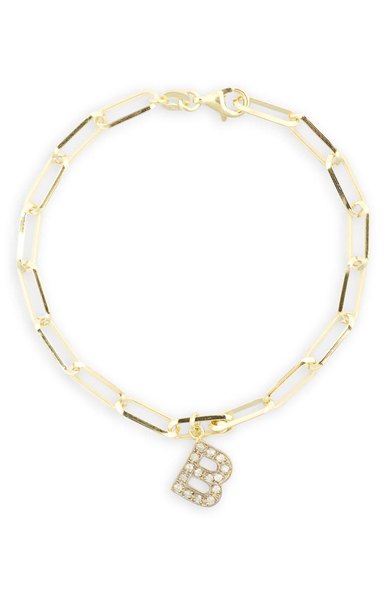 MESHMERISE Diamond Initial Charm Bracelet, Main, color, Yellow-B