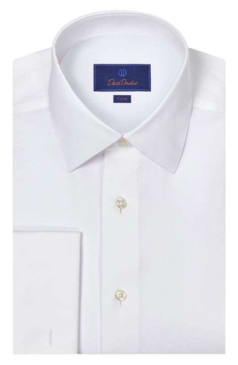 Trim Fit White Cotton Dobby Tuxedo Shirt