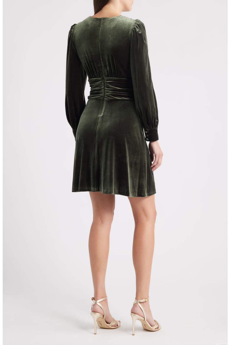 Twist Front Long Sleeve Velvet Fit & Flare Dress, Alternate, color, OLIVE