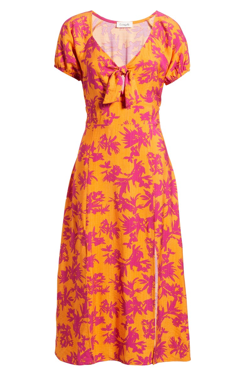Loveappella Tie Front Slit Midi Dress, Alternate, color, Orange/ Fuchsia
