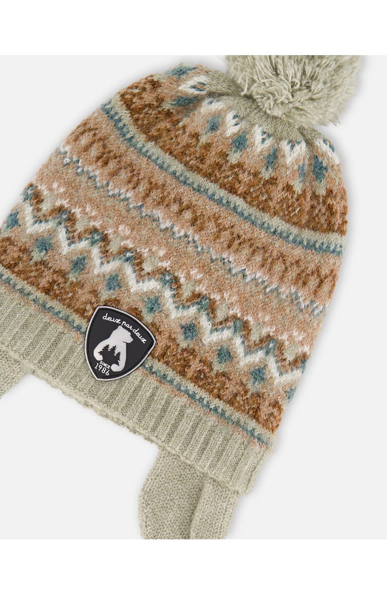 Deux par Deux Lined Knit Pompom Hat with Ear Flaps, Alternate, color, Green And Brown