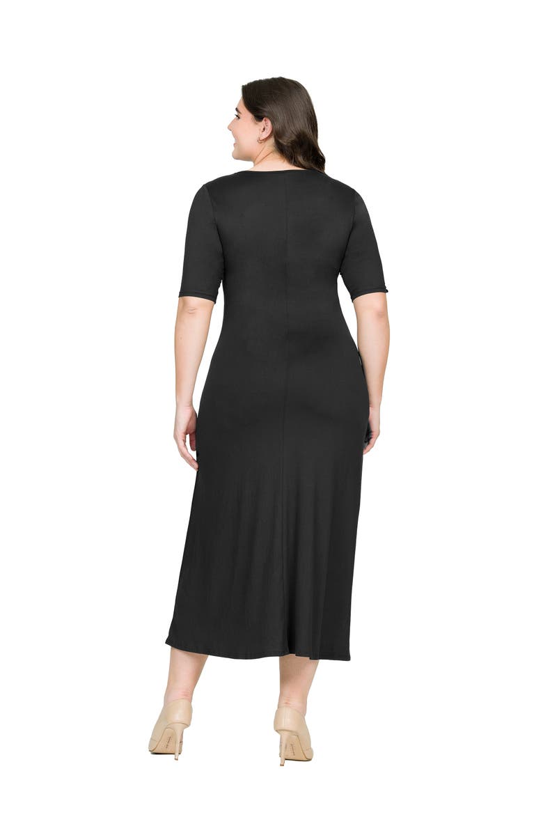 24seven Comfort Apparel Elbow Length Sleeve Maxi Dress, Alternate, color, Black