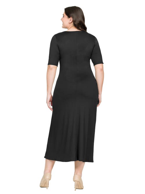 24seven Comfort Apparel Elbow Length Sleeve Maxi Dress In Black