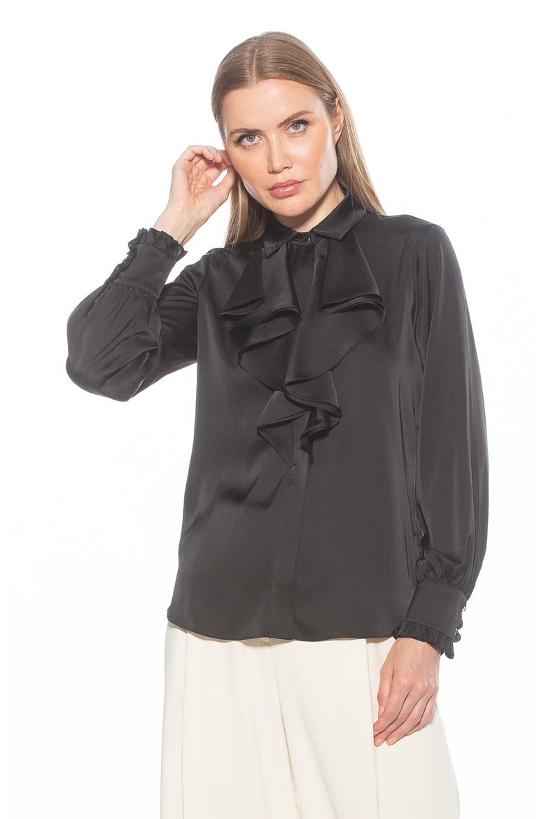 Ruffle Point Collar Blouse, Alternate, color, BLACK