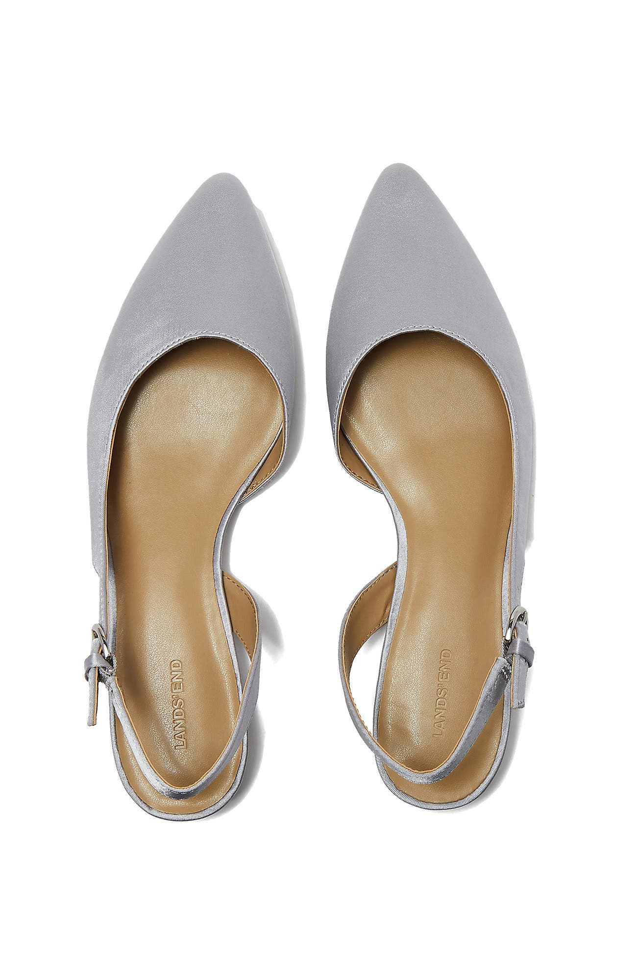 Leather Slingback Low Heels, Alternate, color, Silver Satin