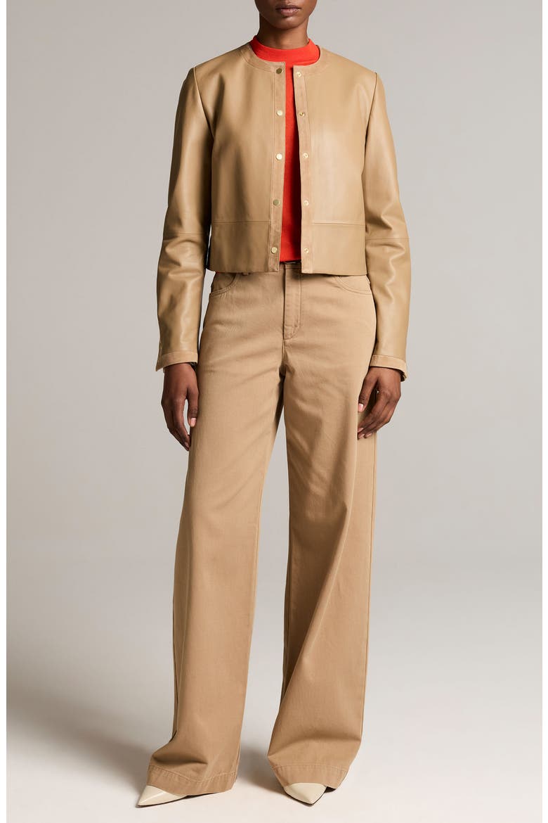 Cropped Leather Jacket, Alternate, color, CARMELLO