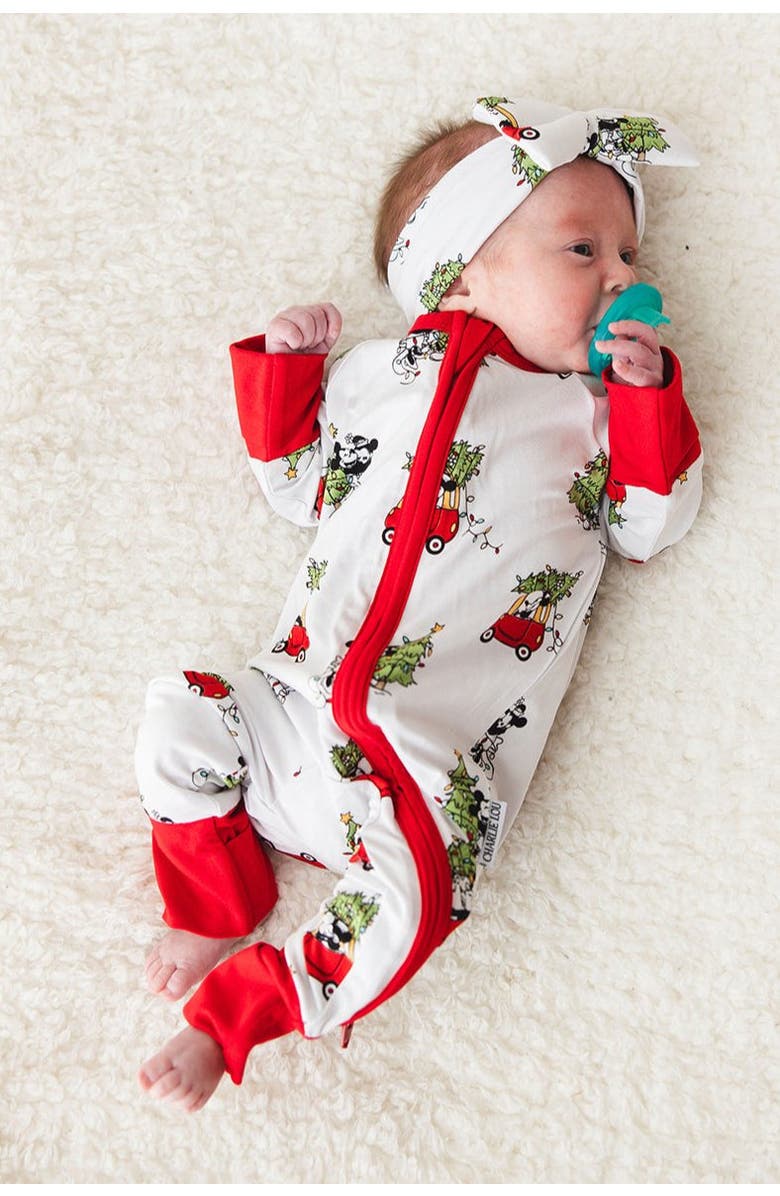 Charlie Lou Baby<sup>®</sup> Steamboat Willie Christmas Double Zipper Convertible Romper, Alternate, color, White