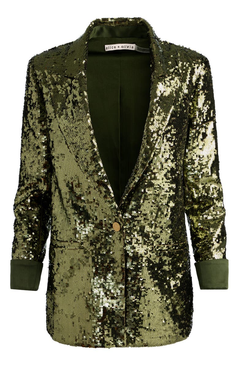 Alice + Olivia Quincy Oversized Sequin Blazer, Alternate, color, Dark Olive