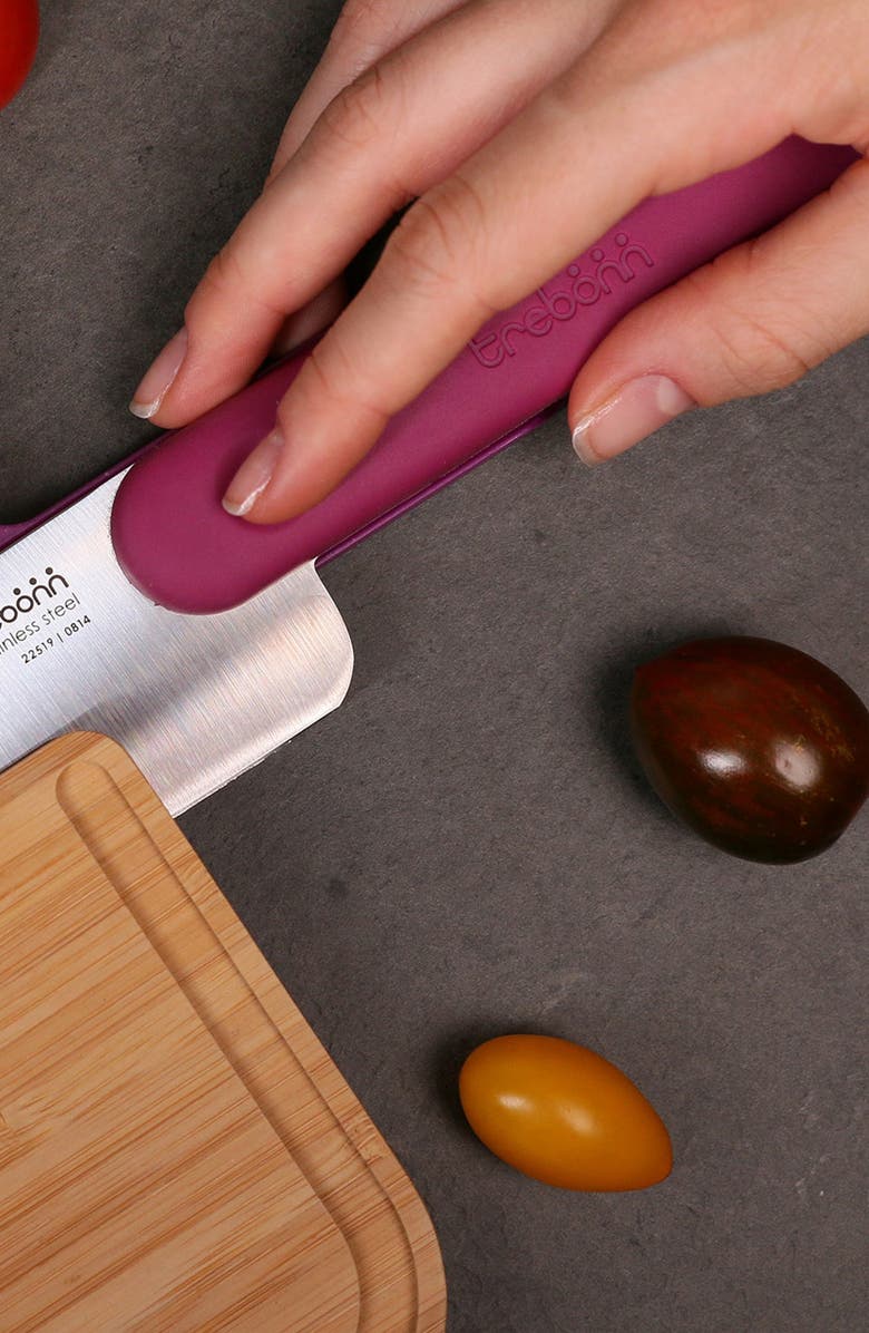 TREBONN Bamboo Chopping Board with Integrated Chef Knife, Alternate, color, Purple