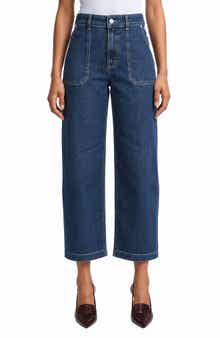 High Waist Patch Pocket Straight Leg Jeans