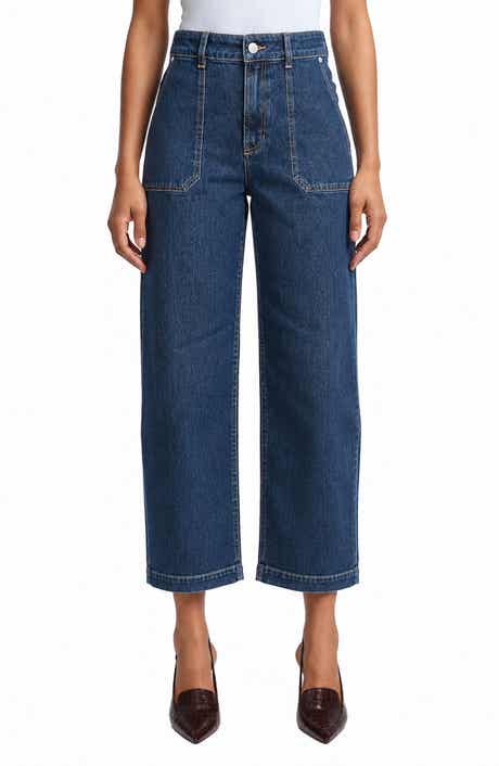 High Waist Patch Pocket Straight Leg Jeans