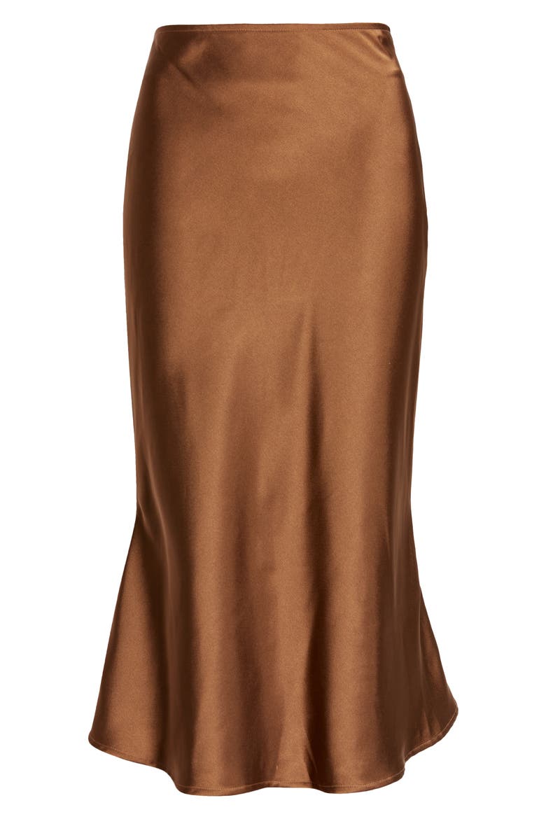 Bias Cut Satin Slip Skirt, Alternate, color, BROWN