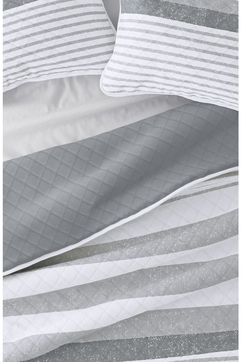 All Season Gray Stripe 3-Piece Down Alternative Reversible Quilt Set, Alternate, color, LIGHT GRAY
