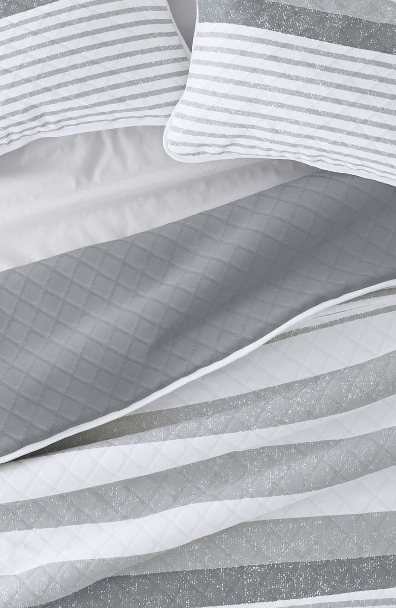 HOMESPUN All Season Gray Stripe 3-Piece Down Alternative Reversible Quilt Set, Alternate, color, Light Gray