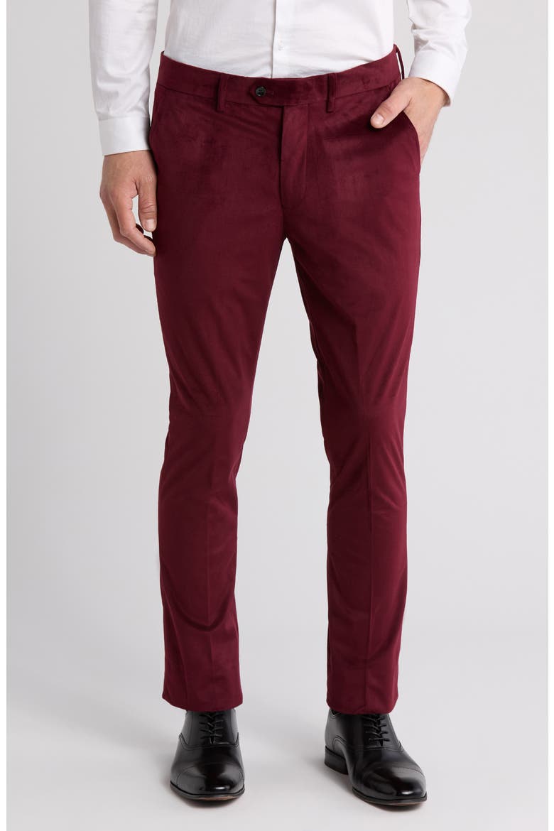 Slim Fit Velvet Dress Pants, Main, color, BURGUNDY