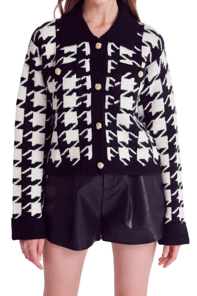 Houndstooth Cardigan, Alternate, color, BLACK/ CREAM