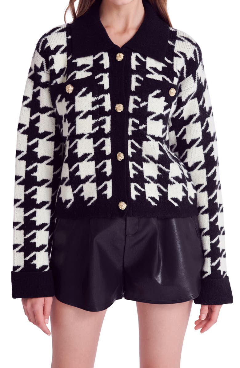 English Factory Houndstooth Cardigan, Alternate, color, 