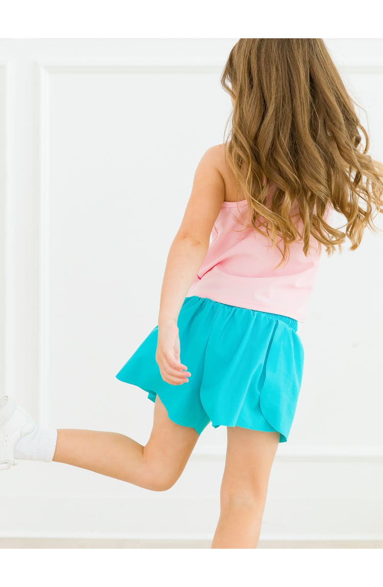 RuffleButts Girls Active Butterfly Shorts, Alternate, color, Bright Aqua