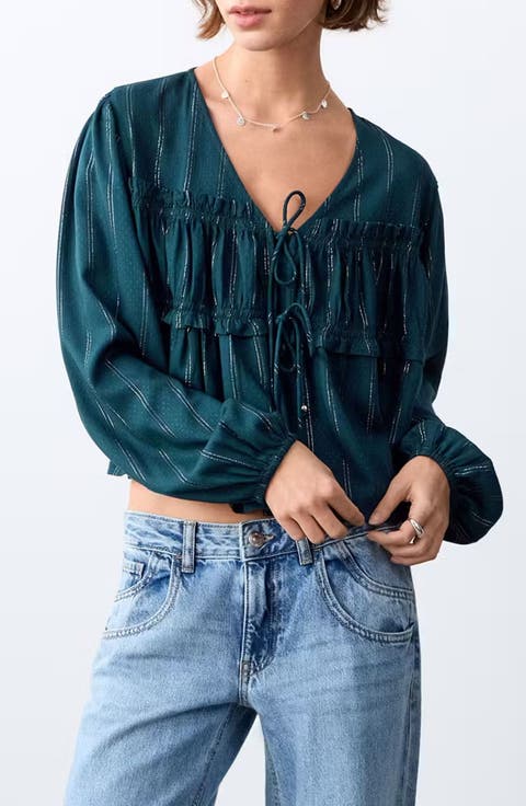 Metallic Stripe Bow Top